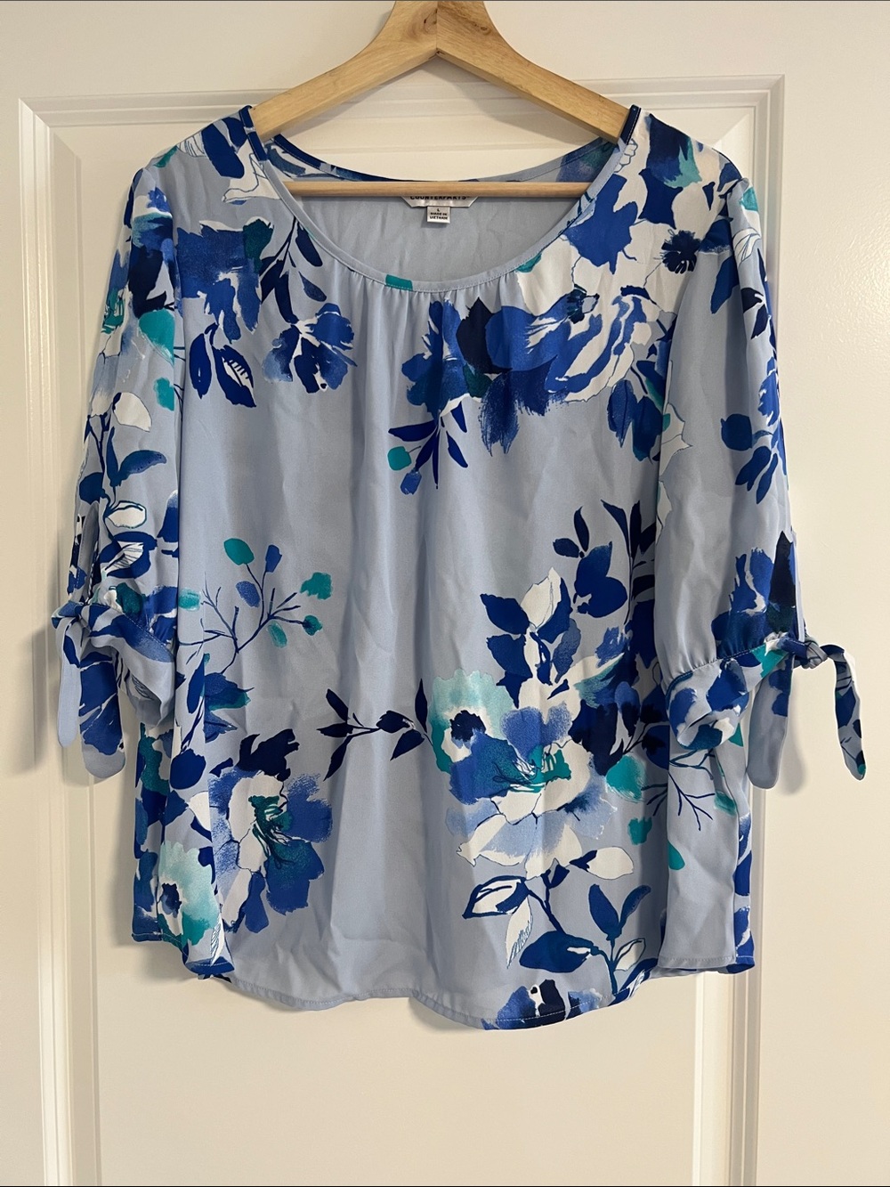 Counterparts Light Blue Floral Tie-Sleeve Blouse